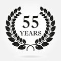 55 years. Anniversary or birthday icon with 55 years and  laurel wreath. Vector illuatration Royalty Free Stock Photo